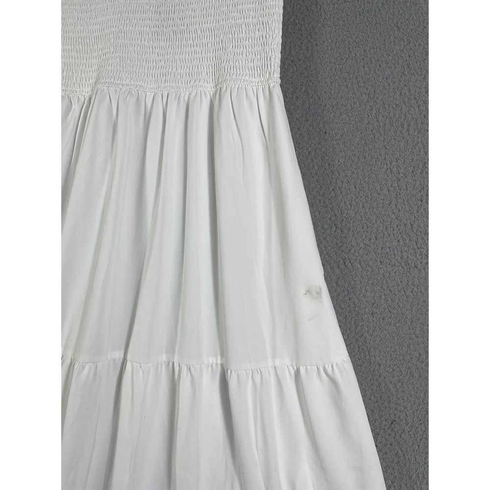 White Smocked Tiered Maxi Dress Sleeveless Beach Vacation Sundress Maggeer M New - Picture 15 of 16